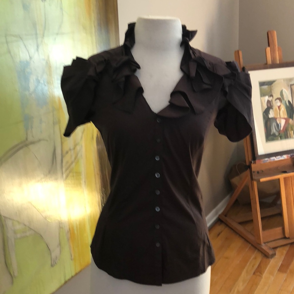 ZAC POSEN EUC STUNNING CHOCOLATE BROWN BLOUSE - Picture 2 of 8